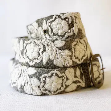 Two-Tone Embroidered Wool Belt