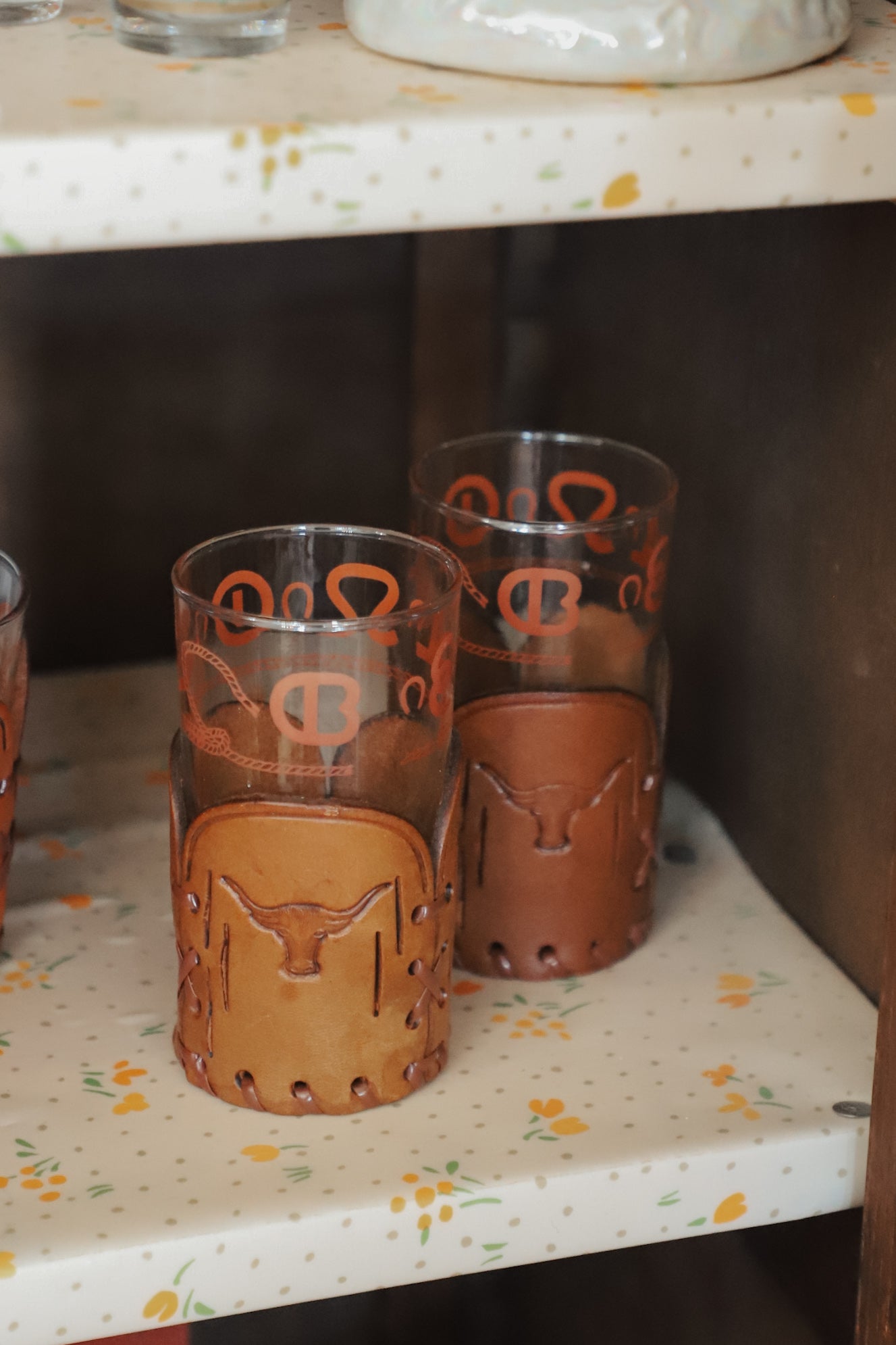 Longhorn Vintage Glasses - Tooled Leather Holder