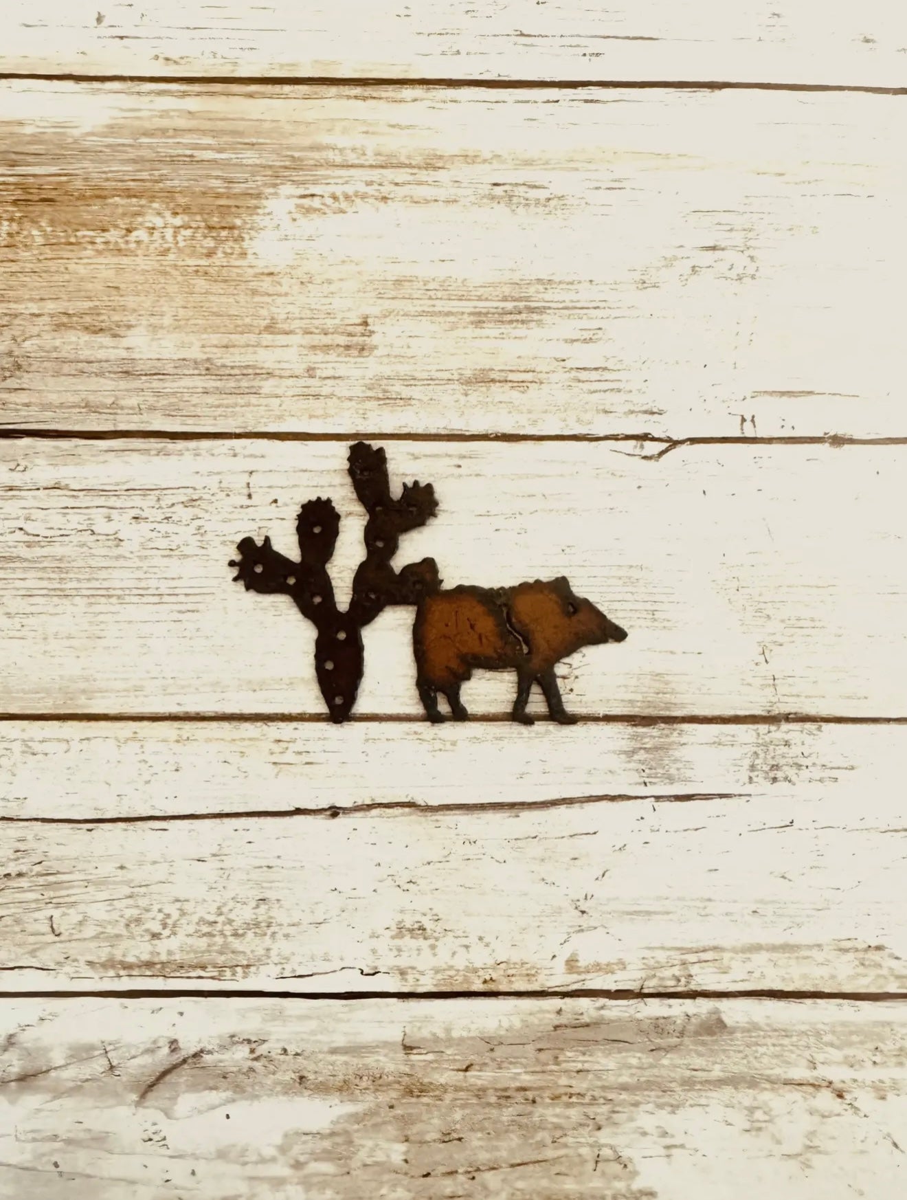 Rusted Javelina & Prickly Pear Desert Magnet