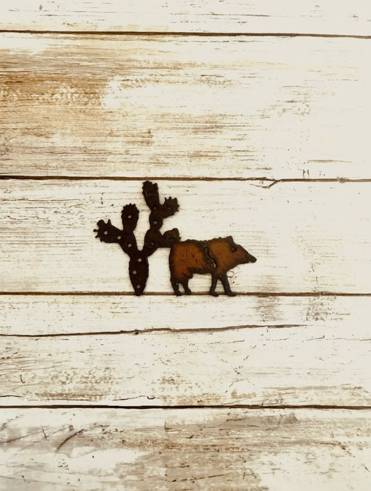 Rusted Javelina & Prickly Pear Desert Magnet
