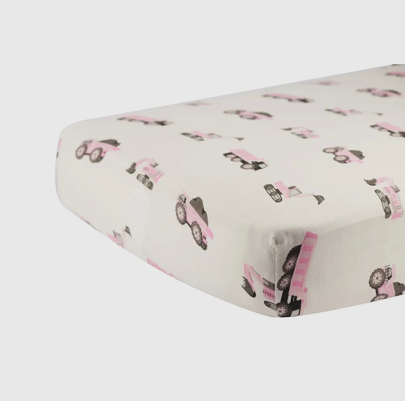 Pink Digger Muslin Crib Sheet