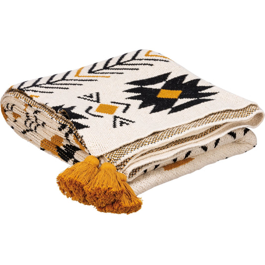 Saffron and Black Aztec Throw