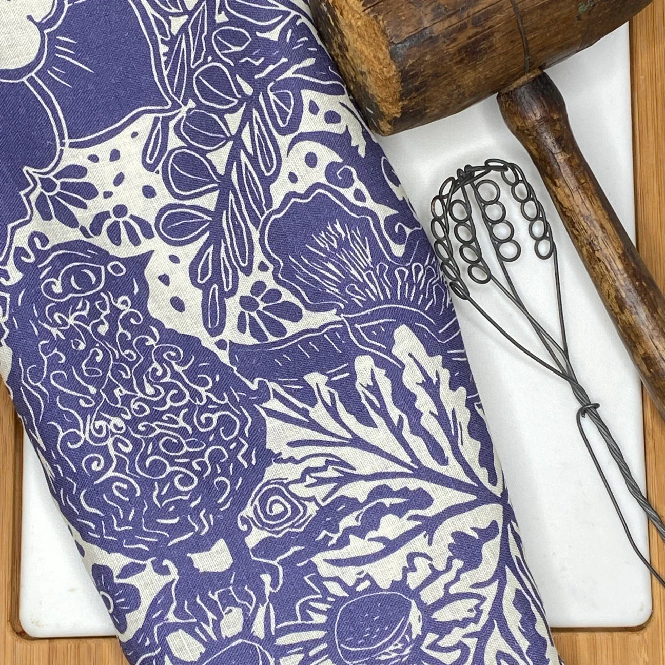 Floral Bird Linen Tea Towel